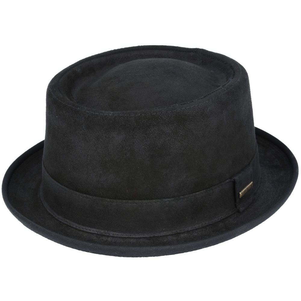 Black Leather Pork Pie Hat 