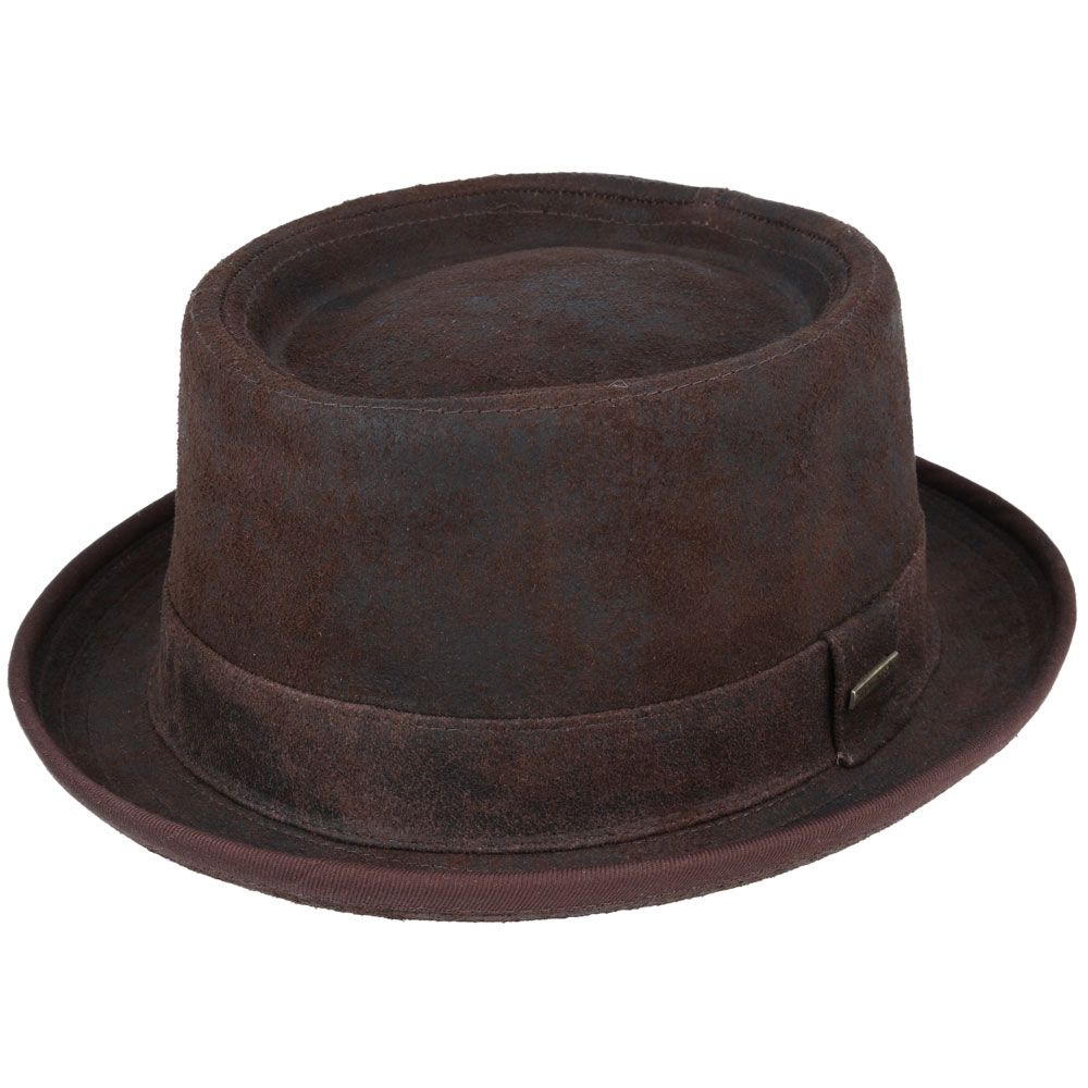 Brown Leather Pork Pie Hat 