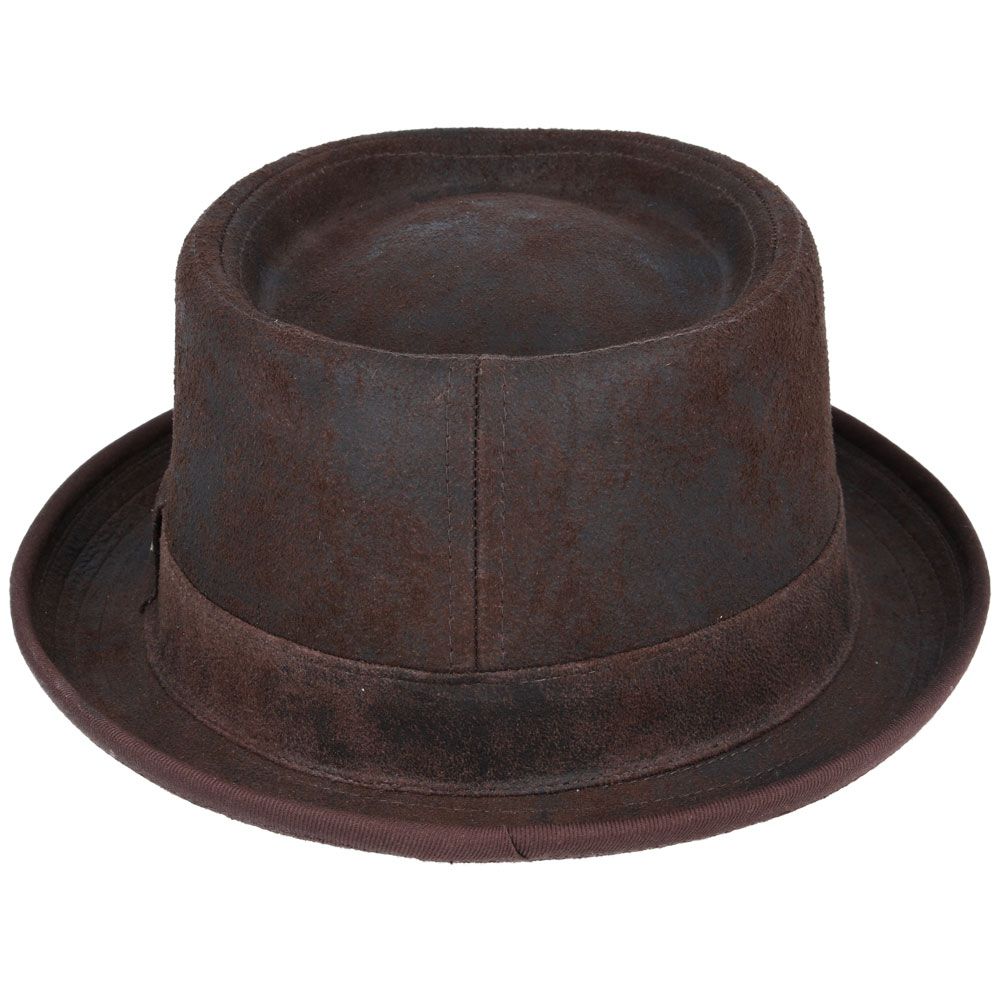 Brown Leather Pork Pie Hat 